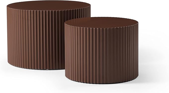 Nesting Coffee Table Set of 2, Modern Round Wooden Circle Accent Coffee Tables for Small Spaces Living Room Bedroom Balcony Office Drum Side Table