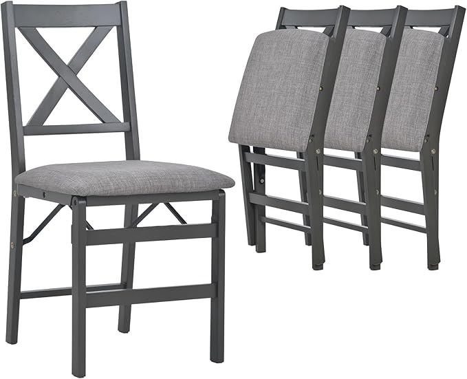 COLAMY Folding Dining Chairs Set of 4, Foldable Chairs with Padded Seats, Wood Folding Dining Room Chairs for Kitchen, Party, Camping, Dark Grey