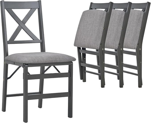 COLAMY Folding Dining Chairs Set of 4, Foldable Chairs with Padded Seats, Wood Folding Dining Room Chairs for Kitchen, Party, Camping, Dark Grey