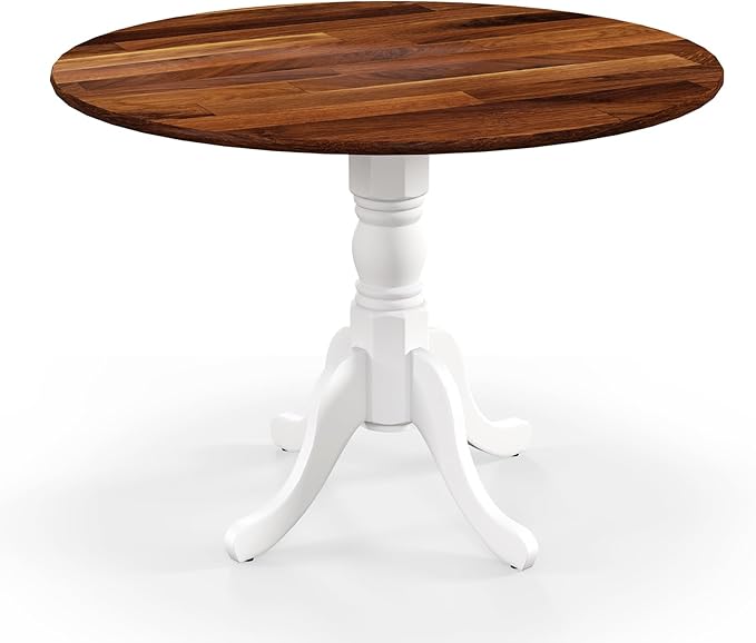 Giantex Round Dining Table, 39" D X 29" H, Rubber Wood Pedestal Table W/Round Tabletop & Curved Trestle Legs, 4-Person Dinner Table for Kitchen, Dining Room, Restaurant (Walnut & White)
