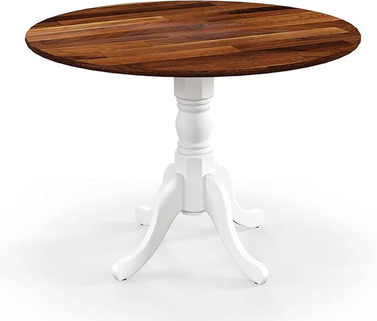 Giantex Round Dining Table, 39" D X 29" H, Rubber Wood Pedestal Table W/Round Tabletop & Curved Trestle Legs, 4-Person Dinner Table for Kitchen, Dining Room, Restaurant (Walnut & White)
