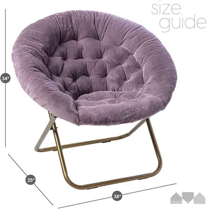 Milliard Saucer Chair For Adults, Teens & Kids, Purple, Faux Fur XL Circle Chair for Bedroom, Dorm & Gaming, Foldable Comfy Accent Seat for Small Spaces, Folding Moon / Mushroom / Round Style