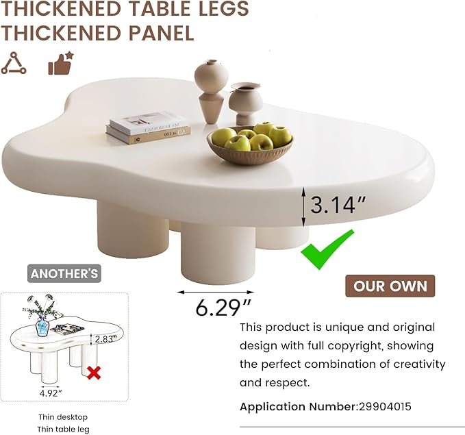 46.06" Cloud Shaped Coffee Table for Living Room,Cream Style Center Table with 4 Legs,Cute Side Table, Tea Table for Home, Easy Assembly, Cream White