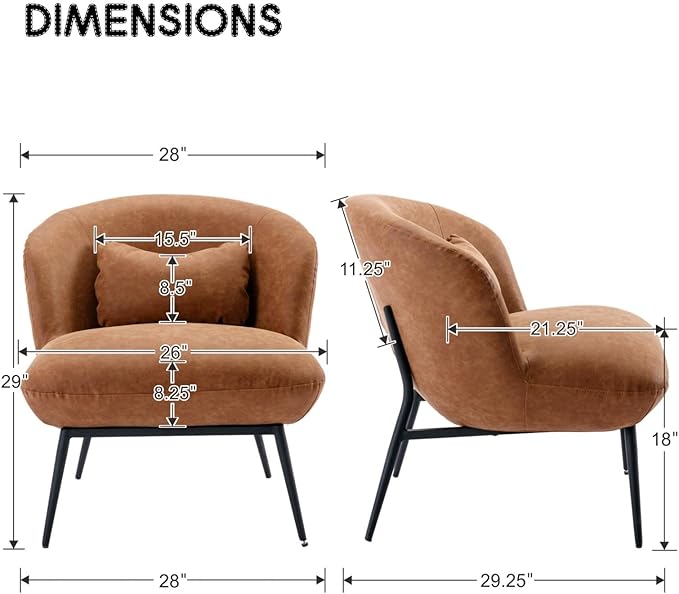 DUOMAY Modern Accent Chairs Set of 2, PU Upholstered Leisure Chair Single Sofa Chair Lounge Chair with Lumbar Pillow Metal Legs Slipper Chair for Living Room Bedroom Office, Brown