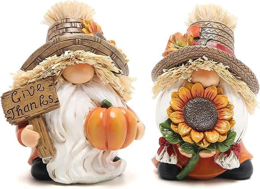 Hodao Fall Decorations for Home - Thanksgiving Gnome Figurines with Sunflower and Pumpkin, Resin Harvest Autumn Decor, Rustic Holiday Accent, for Family, Friends and Housewarming