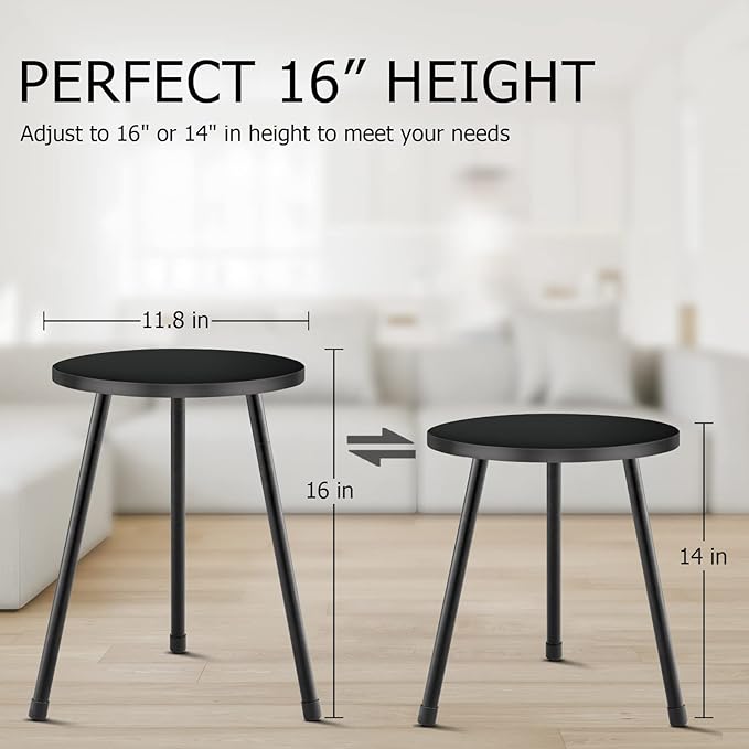 Plant Stand Indoor, Mid Century Wood Plant Stand Black Plant Table for Flower Pots, Tall Metal Plant Holder, Modern Home Decor Small Round Side End Table (11.8"x16")