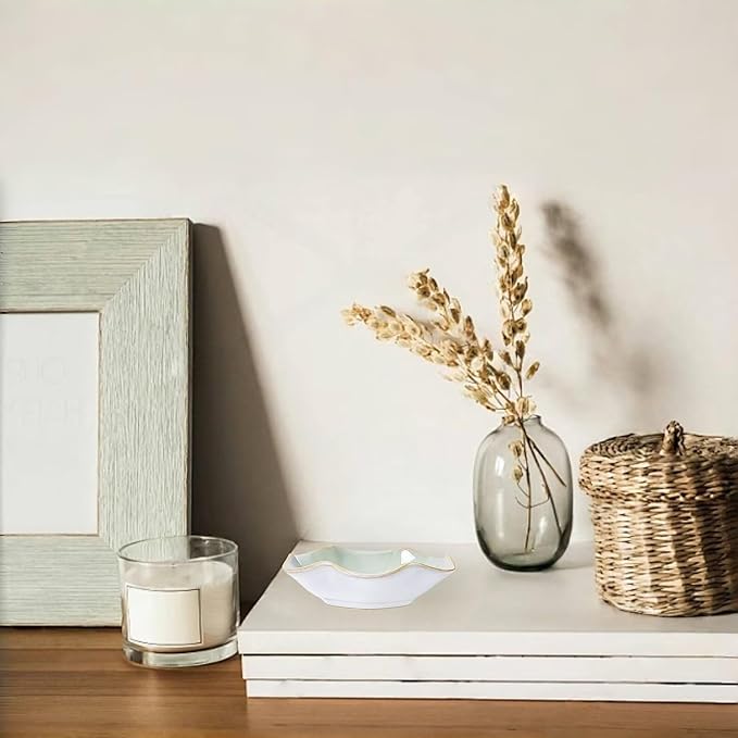 2Pcs Ceramic Jewelry Dish - Lotus Leaf Shape, for Ring Holder Necklace Small Key, Suitable for Mother Friend Sister, Gifts for Women, Cute Plate Trinket Tray, Home Decor (Crystal Green & Green)