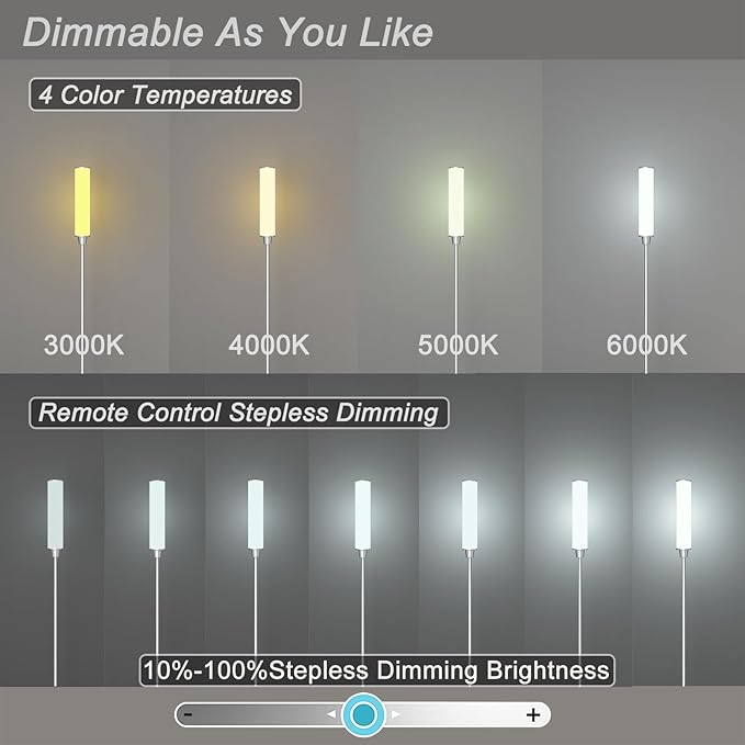 Floor Lamp with Remote Control,Bright Floor Lamps for Living Room/Bedroom/Office, Stepless Adjustable 3000K-6000K Colors and 10-100% Brightness,Standing Light with Foot Switch (Nickel)