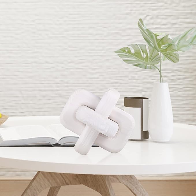 Wood Knot Decor Boho Hand-Carved White Wood Chain Knot Decor for Bookshelf, Shelf, Entryway Table, Coffee Table, Living Room TV Stand, Farmhouse Rustic Decor Aesthetics (White)