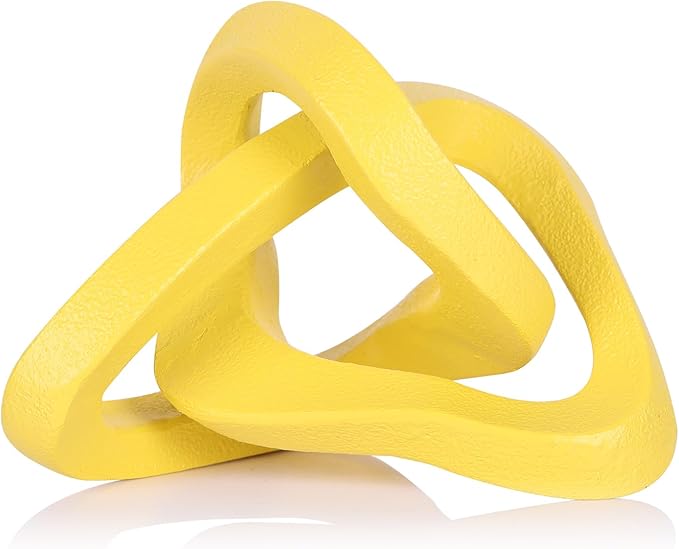 Infinity Knot Sculpture Yellow Knot Decor Object, Abstract Knick Knacks Coffee Table Modern Statue, Yellow Sculpture for Home Living Room Table Ornaments and TV Stand Bookshelf Decorative