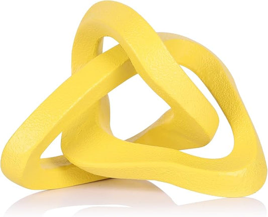 Infinity Knot Sculpture Yellow Knot Decor Object, Abstract Knick Knacks Coffee Table Modern Statue, Yellow Sculpture for Home Living Room Table Ornaments and TV Stand Bookshelf Decorative