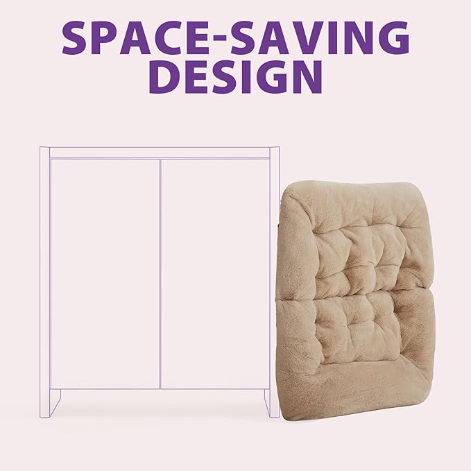 OAKHAM Comfy Chair for Adults, Soft Faux Fur Folding Lounge for Bedroom Living Room Dorm Rooms Flexible Reading Chair for Teens Kids, X-Large Foldable (Faux Fur-Beige)