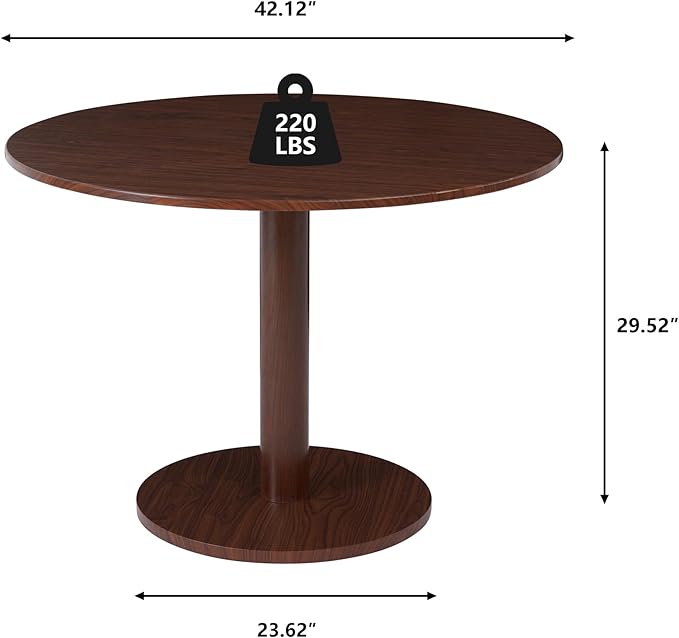 Round Dining Table, Circle Dining Table for 4-6 42 in, Modern Farmhouse Dinner Table Breakfast Tulip Table, for Kitchen/Small Space/Little Nook - Walnut