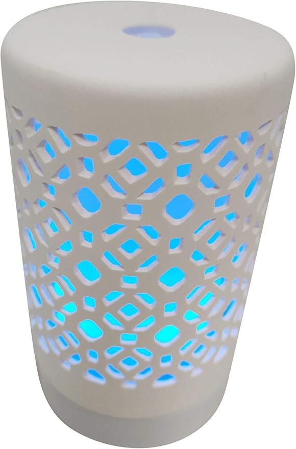 EcoGecko Ceramic Essential Oil Aroma Air Freshener Diffuser, Ultrasonic Diffusing Cool Mist Humidifier with Timers for Office Home Bedroom Baby Room Study Yoga Spa, with Timer and 7 Color Light