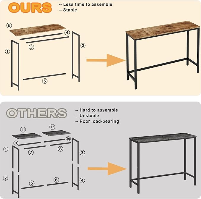 39.4” Console Table, Hallway Entrance Table Sofa Table Behind Couch, for Living Room, Entryway, Easy Assembly, Accent Table, Rustic Brown