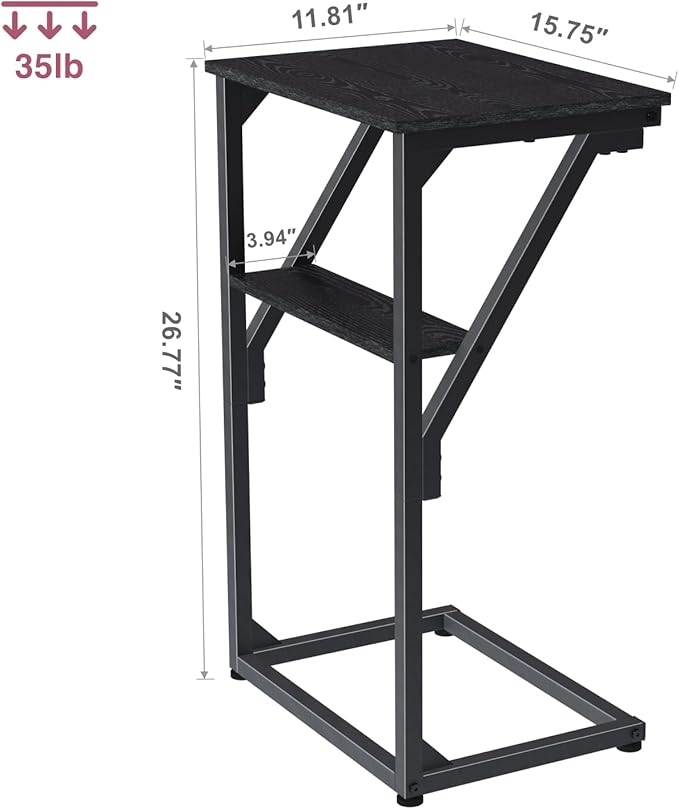 C-Shaped End Table, Small Side Table for Couch, Sofa TV Tray Table for Living Room, Bedroom, Bedside ET-D-BKW1