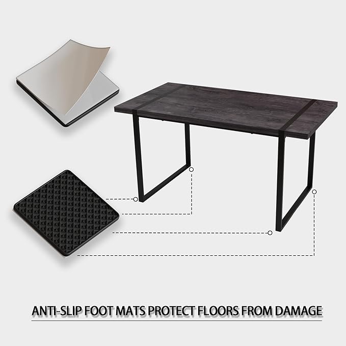 Modern Wooden Dining Table, 59'' Wooden Rectangle Table, Dining Room Table for 4-6, Modern Kitchen Dining Table with Black Metal Legs for Living Dining Kitchen Room(Black Wood)