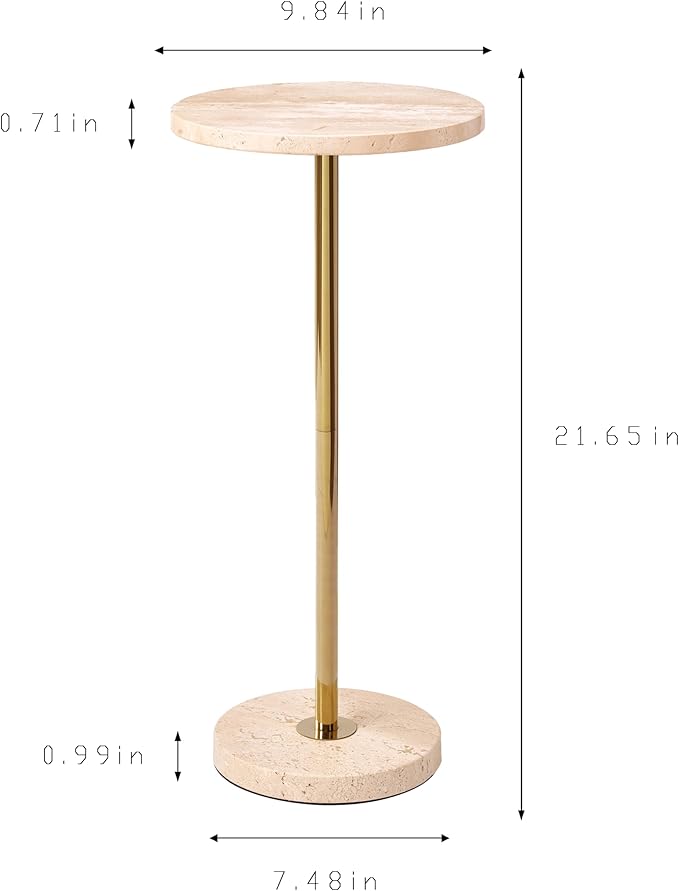 Premium Small Round Natural Marble Pedestal Side Table, End Table, Mini Drink Table with Upgraded Weighted Marble Base, for Livingroom, Bedroom, Bathroom, Balcony, Small Spaces (Beige Travertine)