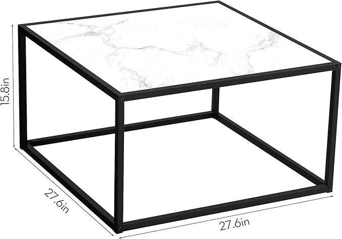 SAYGOER White Coffee Table,Small Square Coffee Table,Modern Center Table for Living Room Office 27.6 * 27.6 * 15.7 Inch, Easy Assembly, White Faux Marble Top
