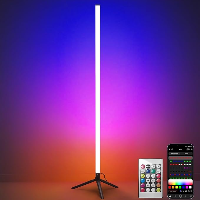 LED RGB Floor Lamp Smart Corner Standing Lamp with Music Sync APP and Remote Control Gaming Light for Bedroom Living Room Game Room Office