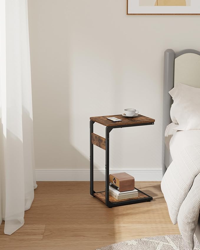 Narrow C-Shaped End Table, Small Side Table for Couch, Sofa TV Tray Table for Living Room, Bedroom, Bedside ET-YB-BR1