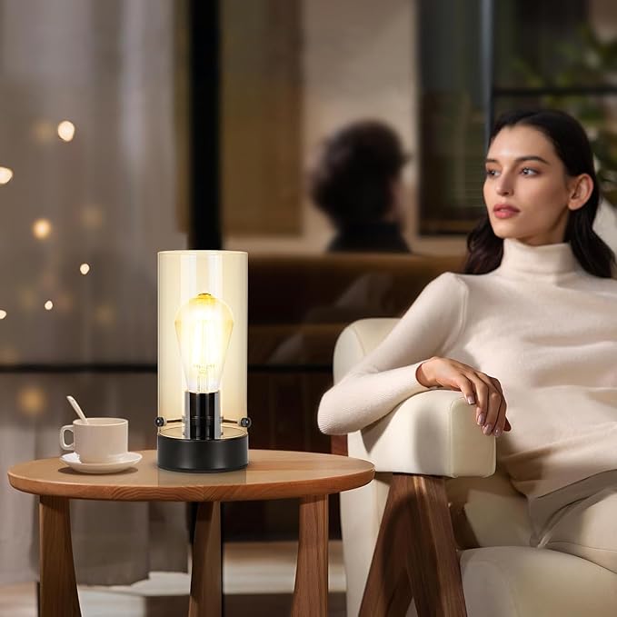 Touch Table Lamp for Bedroom, Modern Glass Lamp Bedside Table Lamps for Night Stands with 2700K 6W Glass Bulb,Small Night Light Lamps for Living Room Kids Office Desk Decor Black