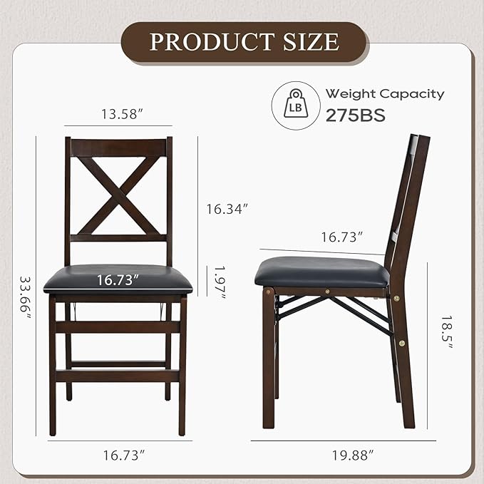 COLAMY Folding Dining Chairs Set of 6, Foldable Chairs with Padded Seats, Wood Folding Dining Room Chairs for Kitchen, Party, Camping, Dark Brown