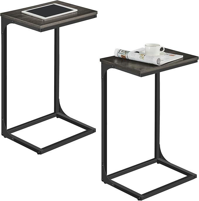 VASAGLE C-Shaped End Table, Set of 2, Side Table for Sofa, Couch Table with Metal Frame, Small TV Tray Table for Living Room, Bedroom, Ebonized Oak Finish and Black