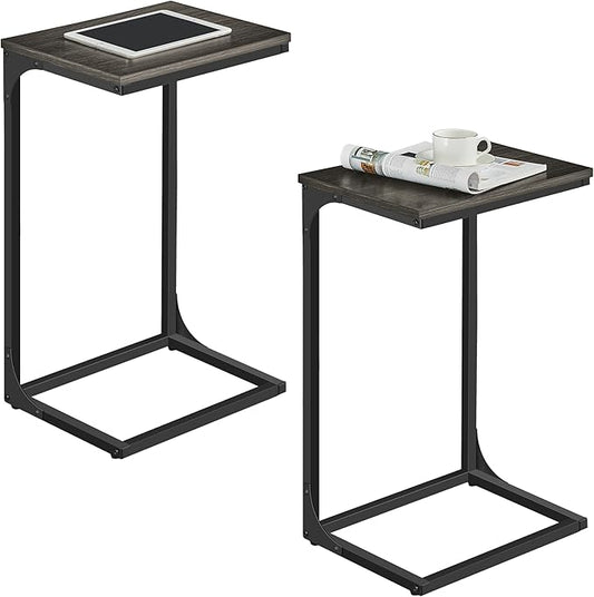 VASAGLE C-Shaped End Table, Set of 2, Side Table for Sofa, Couch Table with Metal Frame, Small TV Tray Table for Living Room, Bedroom, Ebonized Oak Finish and Black