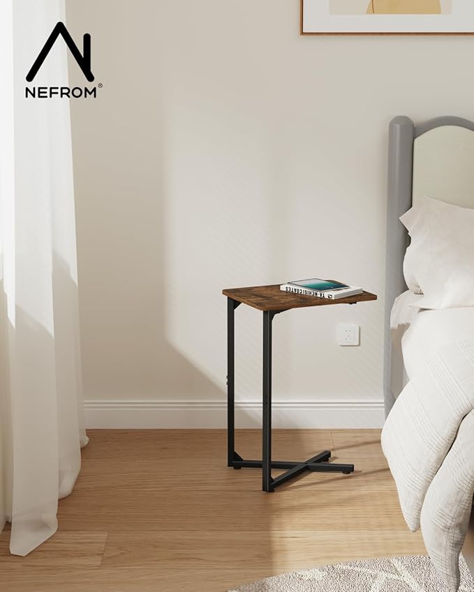 C-Shaped End Table, Small Side Table for Couch, Sofa TV Tray Table for Living Room, Bedroom, Bedside ET-X-BR1