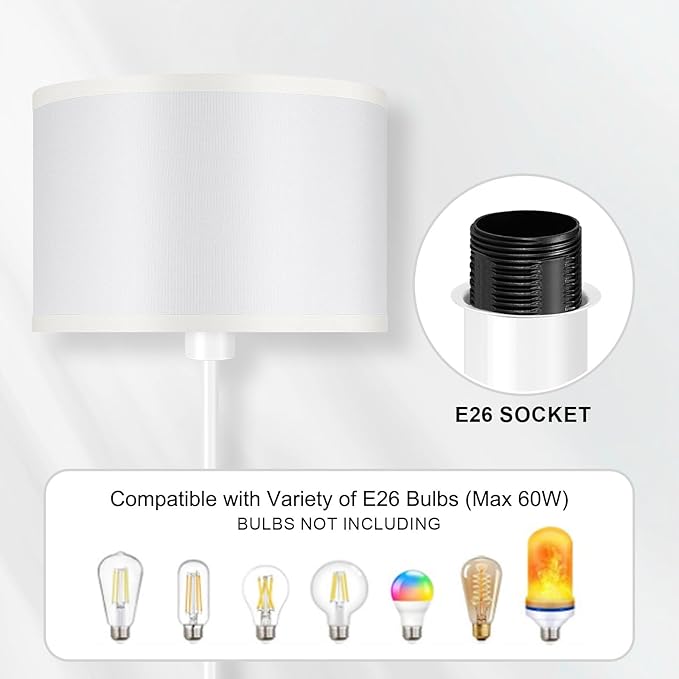 Floor Lamp White, Standing Lamp, 58" Tall Floor Lamp with Lampshade, Foot Pedal Switch, Modern Small Floor Lamps for Living Room/Bedroom/Classroom/Kids Room, White Lamp for Girls' Gift(Without Bulb)