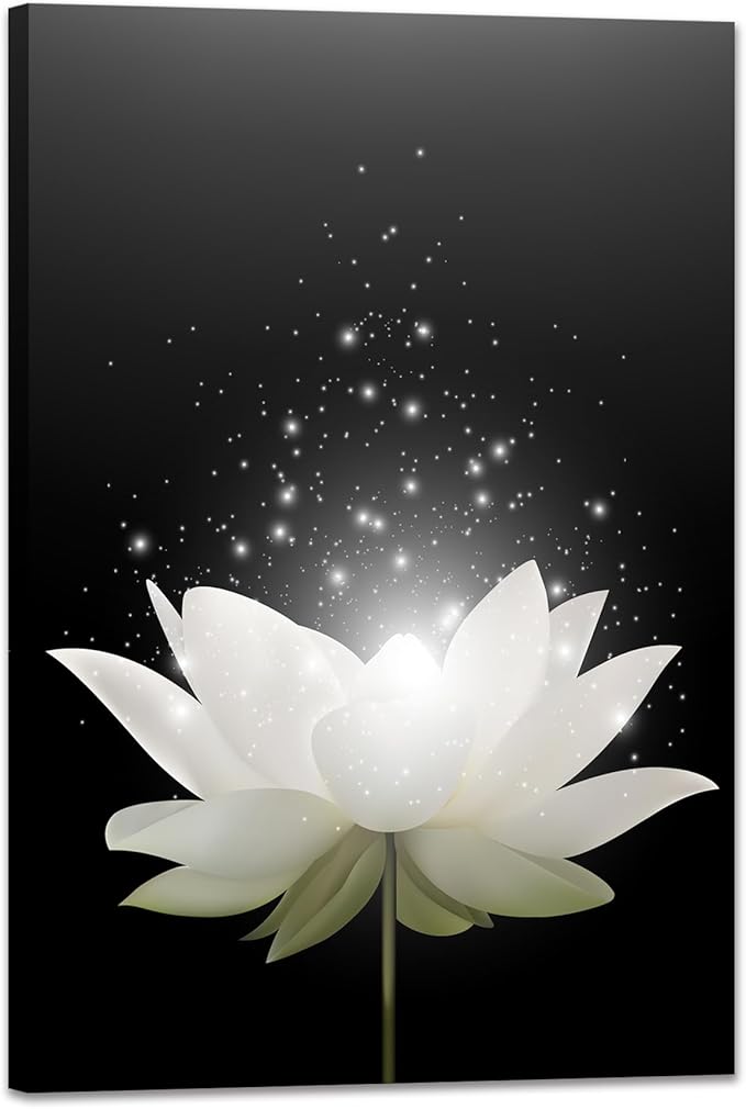 Lotus Flower Canvas Print Pictures Floral Blossom Pictures Bathroom Decor Zen Wall Art Painting Spa Photo Artwork Framed for Spiritual Meditation Yoga Room Ready to Hang (28 x 44inch)
