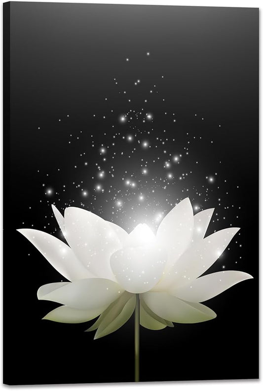 Lotus Flower Canvas Print Pictures Floral Blossom Pictures Bathroom Decor Zen Wall Art Painting Spa Photo Artwork Framed for Spiritual Meditation Yoga Room Ready to Hang (28 x 44inch)