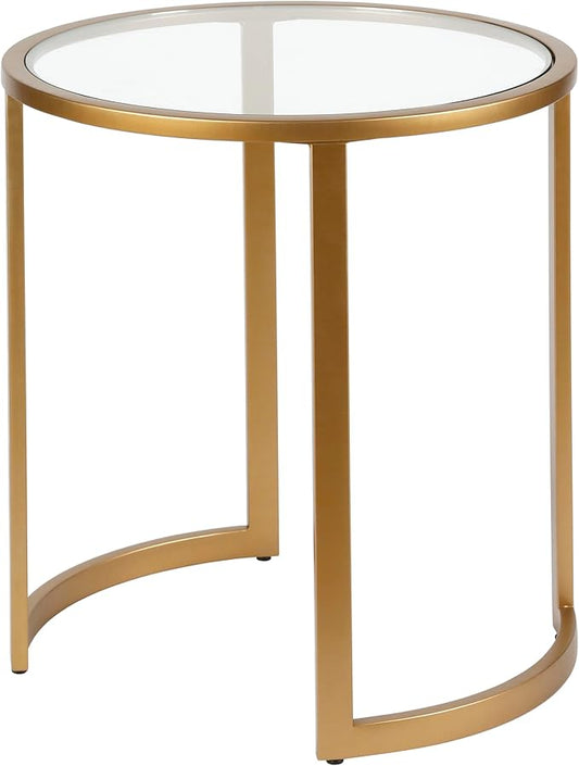 Mitera 20'' Wide Round Side Table in Brass
