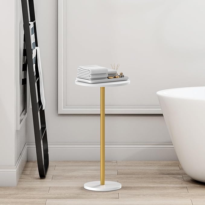 White Small Round Side Table Set of 2 Pedestal Drink End Table for Small Space Round Cocktail Coffee Table for Living Room Nightstand Bedside Table for Sofa, Bedroom and Balconty