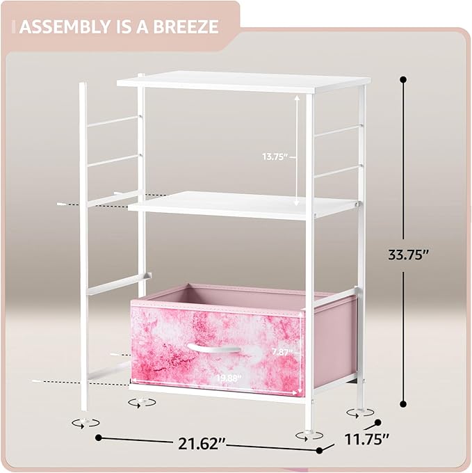 Sorbus 2 Drawer Shelf Storage Nightstand - Kids Bedside Furniture End Table Night Stand with Steel Frame Wood Top & Easy Pull Fabric Bins, Dresser & Chest for Home Bedroom Accessories Office & College