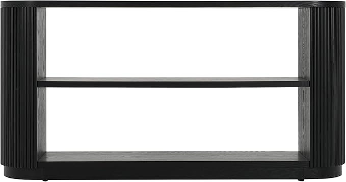 kevinplus 58.9'' Console Table Sofa Table for Entryway, 3-Tier Storage Open Shelf Modern Countryside Farmhouse Style, Elegant Wood Grain & Fluted Design, Easy Assemble, Black