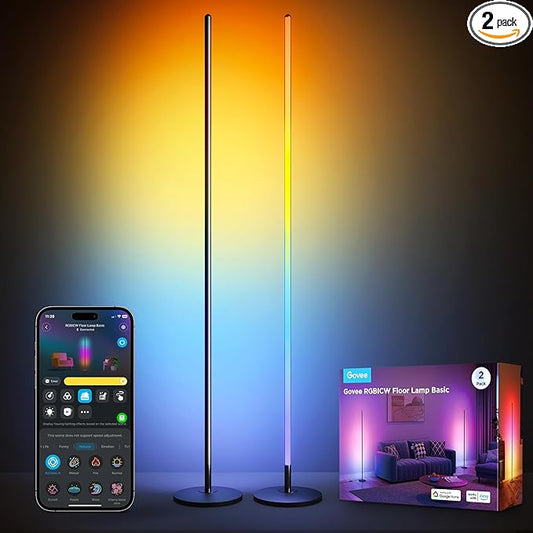 Govee RGBIC Floor Lamp Basic 2-Pack, Compatible with Alexa, LED Smart Standing Lamp with Voice Control, Color Changing Bedside Floor Lamp for Bedroom, Nightstand Corner Lights, Black