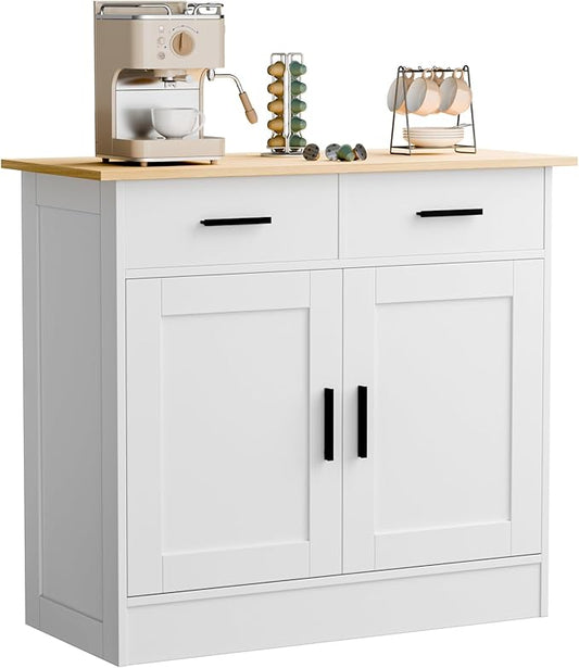 Buffet Cabinet with Storage - Buffets & Sideboards Kitchen Storage Cabinet, Wood Console Table Coffee Bar Accent Cabinets for Living Room Dining Room Entryway Small 2 Doors & Drawers, White 35.4"W