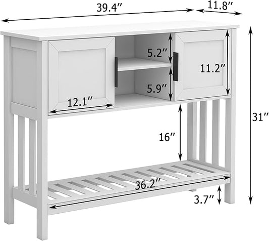TaoHFE Console Table with Storage with Doors,Modern Fashion White Narrow Side Table Wooden Entry Table with Storage,Hallway Table for Living Room Entryway