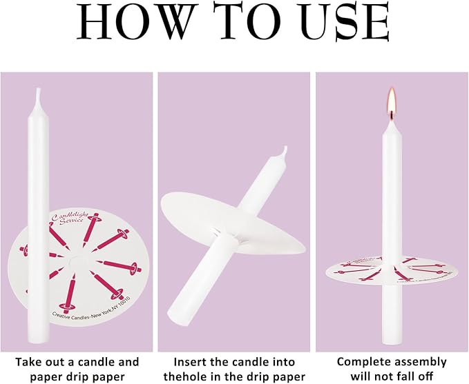 100 Church Candles with Drip Protectors for Devotional Candlelight Vigil Service, Box of 100 Candles, Unscented White 5" H X 1/2" D, No Smoke