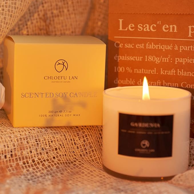 Chloefu LAN Premium Lavender Scented Candle for Men & Women, Highly Scented, 7.1oz|45 Hour Long Lasting, All Natural Soy Candles, Home Decor,Glass Jar Candle with Gift Box