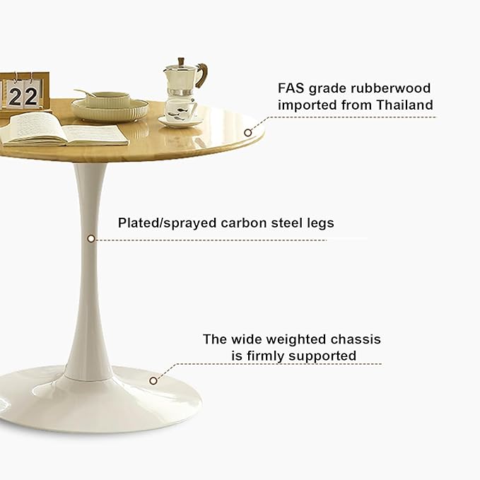 23.62" Small Round Dining Table for 2 – Mid-Century Pedestal Tulip Table with Sturdy Metal Base, Compact 2-Seater Kitchen or Dining Room Table for Small Spaces, Apartments, Breakfast Nook, Living Room