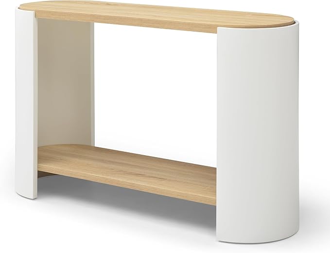 48" Console Table for Entryway, Small End Side Table, Nightstand with 2-Layer Storage Shelves, Sofa Small Spaces, Living Room, Bedroom, Stable Frame, Easy Assembly,Oak+White