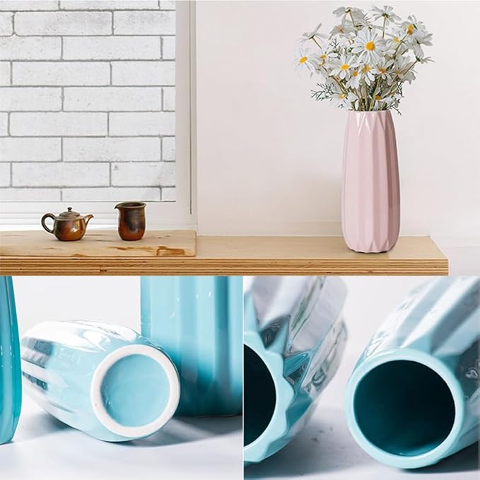 Pink Ceramic Vase 9.1 Inch - Glossy Minimalist Nordic Flower Vase for Home Decor, Perfect for Dried/Fresh Flowers, Wedding Centerpiece, Housewarming Gift for Christmas, Mother’s Day, Valentine’s Day