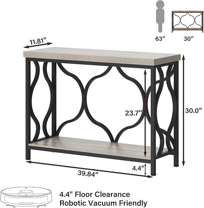 IBF Narrow Entryway Table with Storage, Modern Wood Metal Console Sofa Table Behind Couch Tables, Industrial Narrow Hallway Table for Living Room Home Office Foyer Entry Way Entrance, Grey, 39.4 Inch