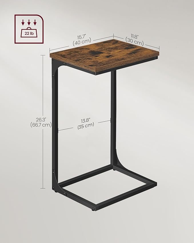 VASAGLE C-Shaped End Table, Set of 2, Side Table for Sofa, Couch Table with Metal Frame, Small TV Tray Table for Living Room, Bedroom, Rustic Brown and Black