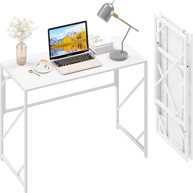 Elephance Folding Desk Writing Computer Desk for Home Office, No-Assembly Study Office Desk Foldable Table for Small Spaces