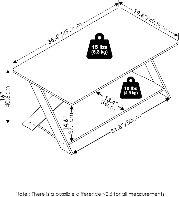 Furinno Modern Simplistic Coffee Table, Rectangle Modern Coffee Table with X-Legs, Criss-Crossed Side Table, for Living Room, Bedroom, Home Office, White