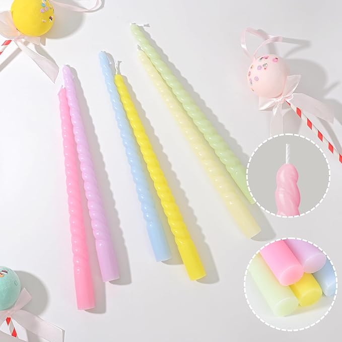 12 inch Colored Tall Taper Candles Sticks 6PCS Unscented Smokeless Long Tall Spiral Candle for Christmas Wedding Party Home Decor Dinner